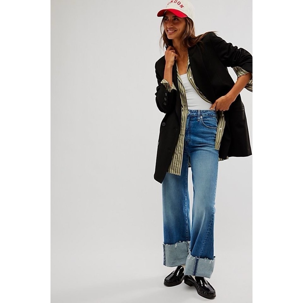Free People Maxima Blazer Jacket Black Double Breasted Oversized Tailored XS